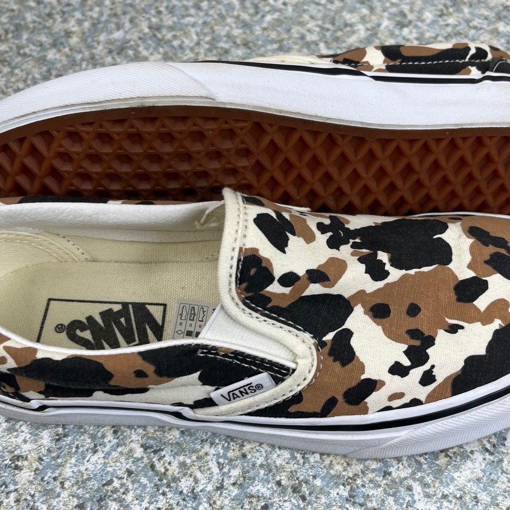 Vans Slip On Shoes Mens 6 Womens 7.5 Brown Cow Print Canvas Animal Sneakers - Picture 11 of 13
